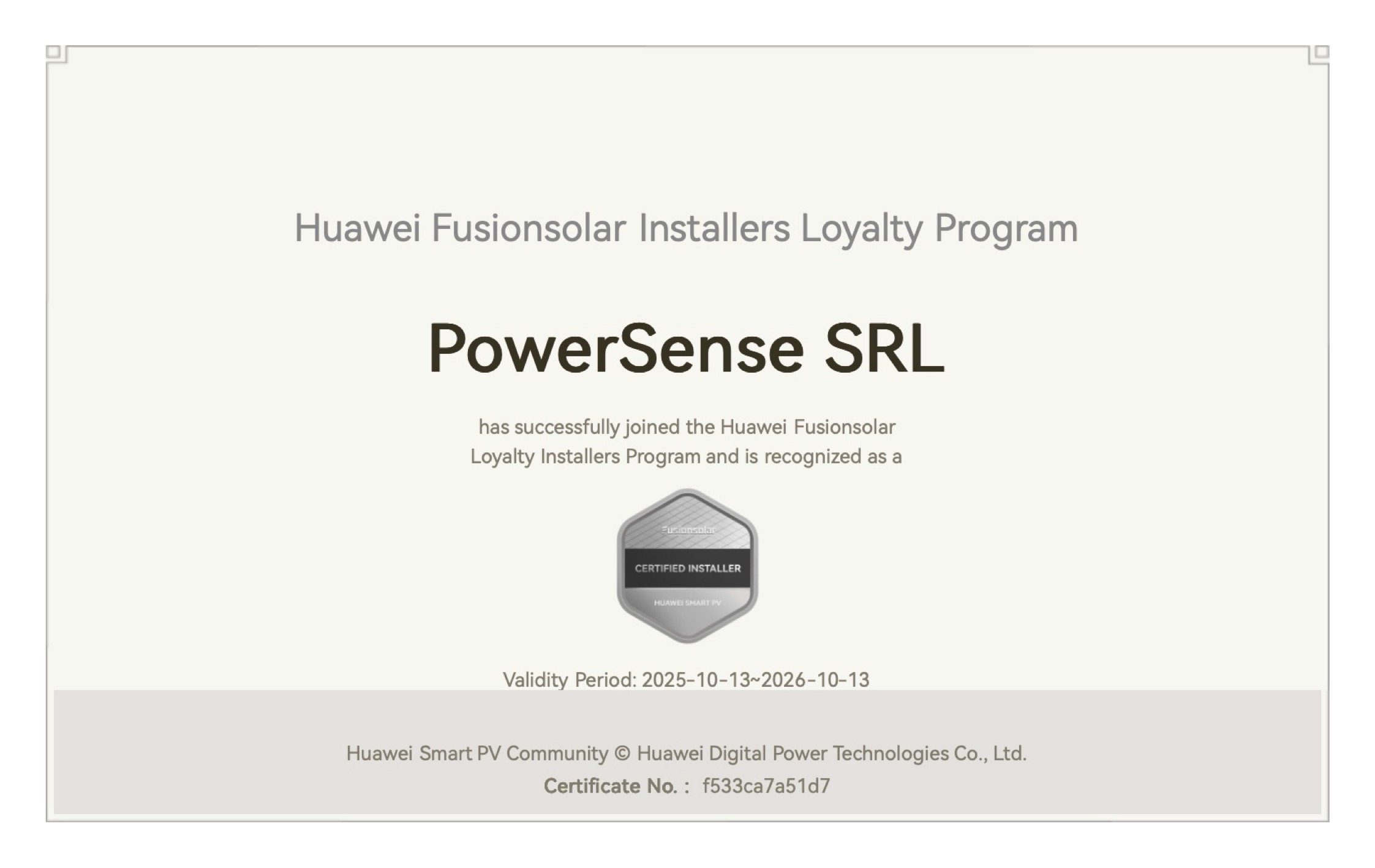 Instalator Certificat Huawei PowerSense SRL